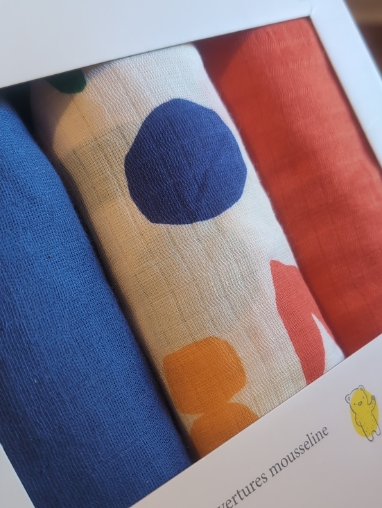 Simons Other - Baby 3-Pack Muslin Swaddle Set - Blue, Multi, Red